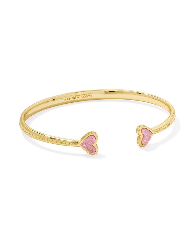 FRAMED ARI HEART CUFF BRACELET GOLD LIGHT PINK DRUSY
