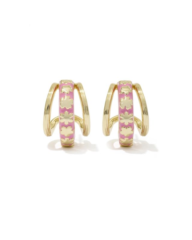 JANE HUGGIE EARRINGS GOLD DARK PINK ENAMEL