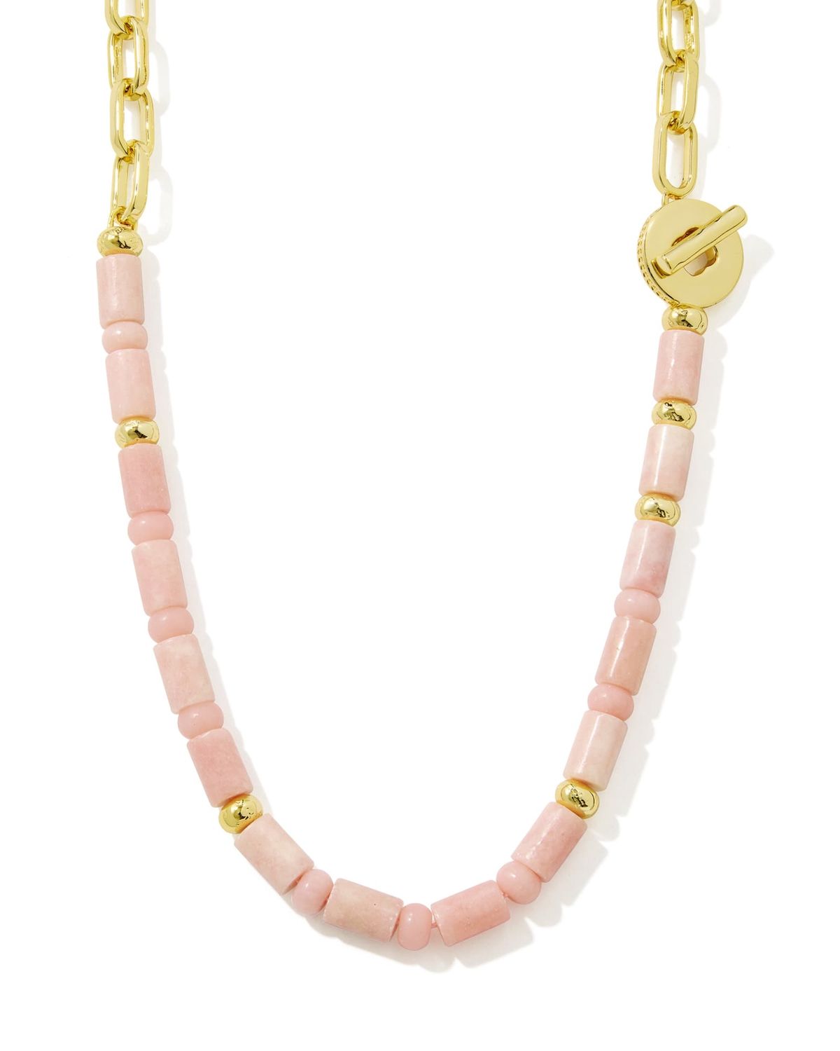 LINDSEY BEADED HALF CHAIN NECKLACE GOLD LIGHT PINK QUARTZITE