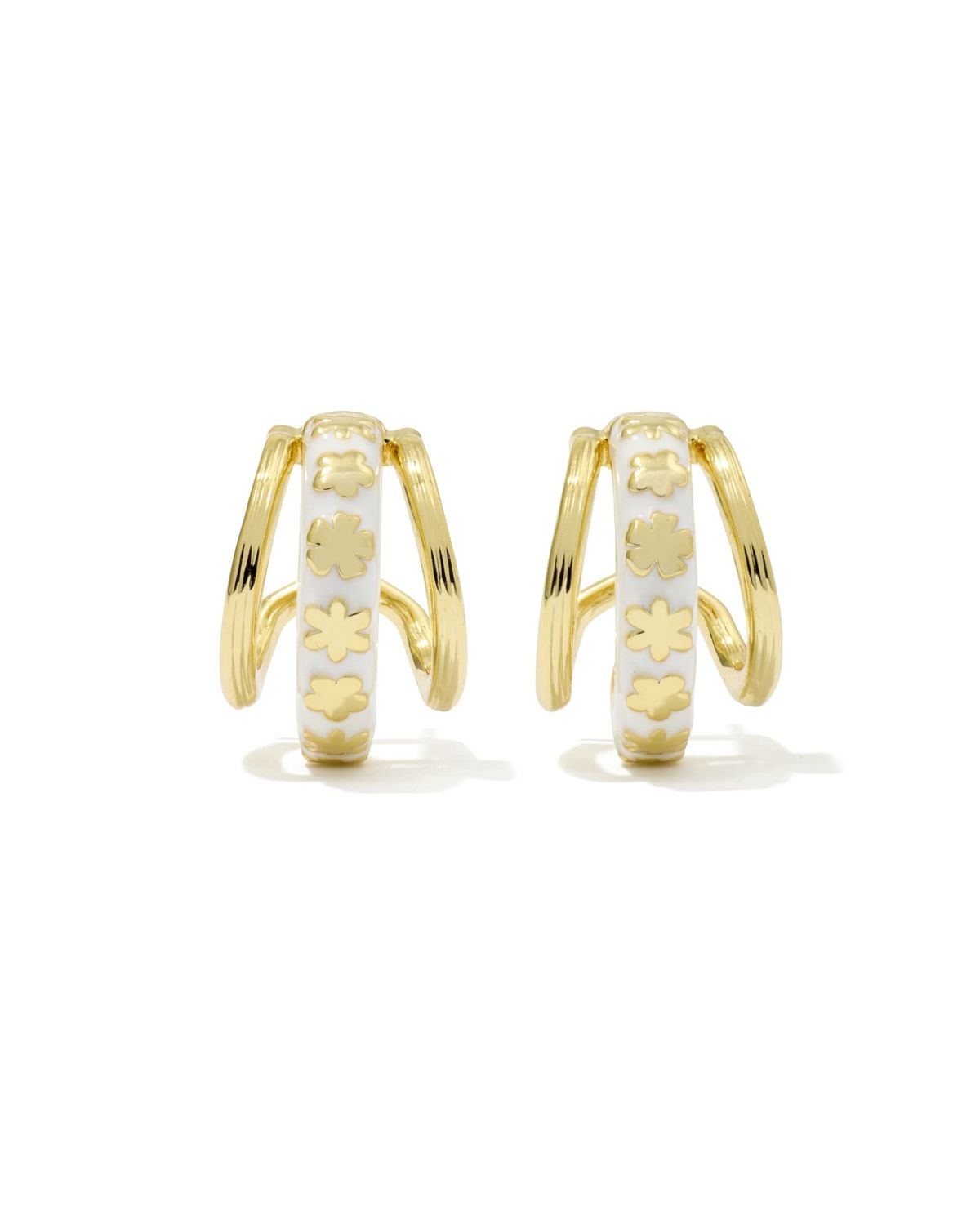 JANE HUGGIE EARRINGS GOLD WHITE ENAMEL