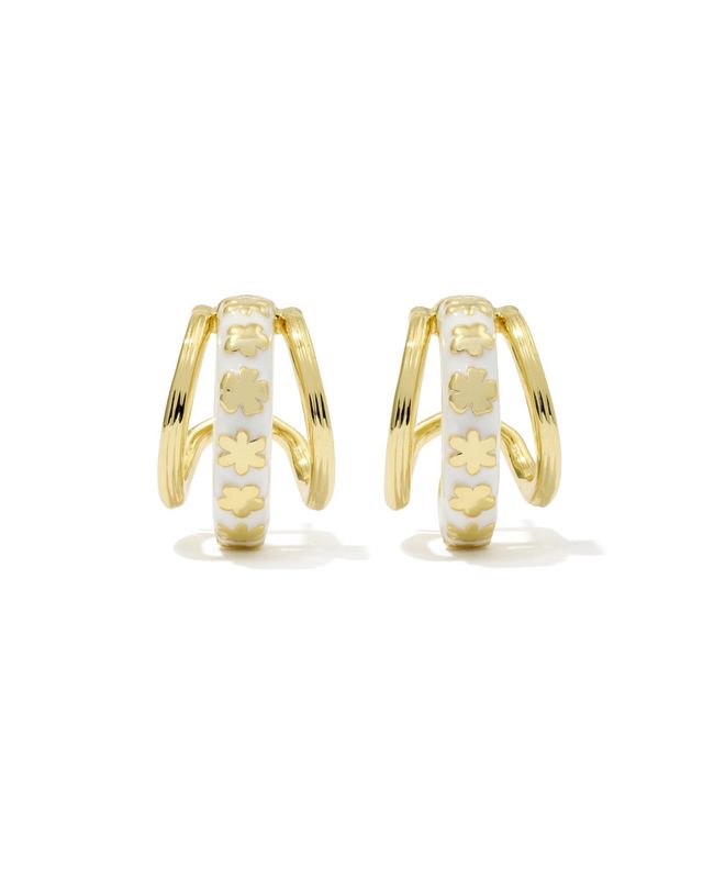 JANE HUGGIE EARRINGS GOLD WHITE ENAMEL
