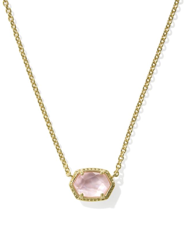 DAPHNE FRAME SHORT PENDANT NECKLACE GOLD LIGHT PINK MOTHER OF PEARL