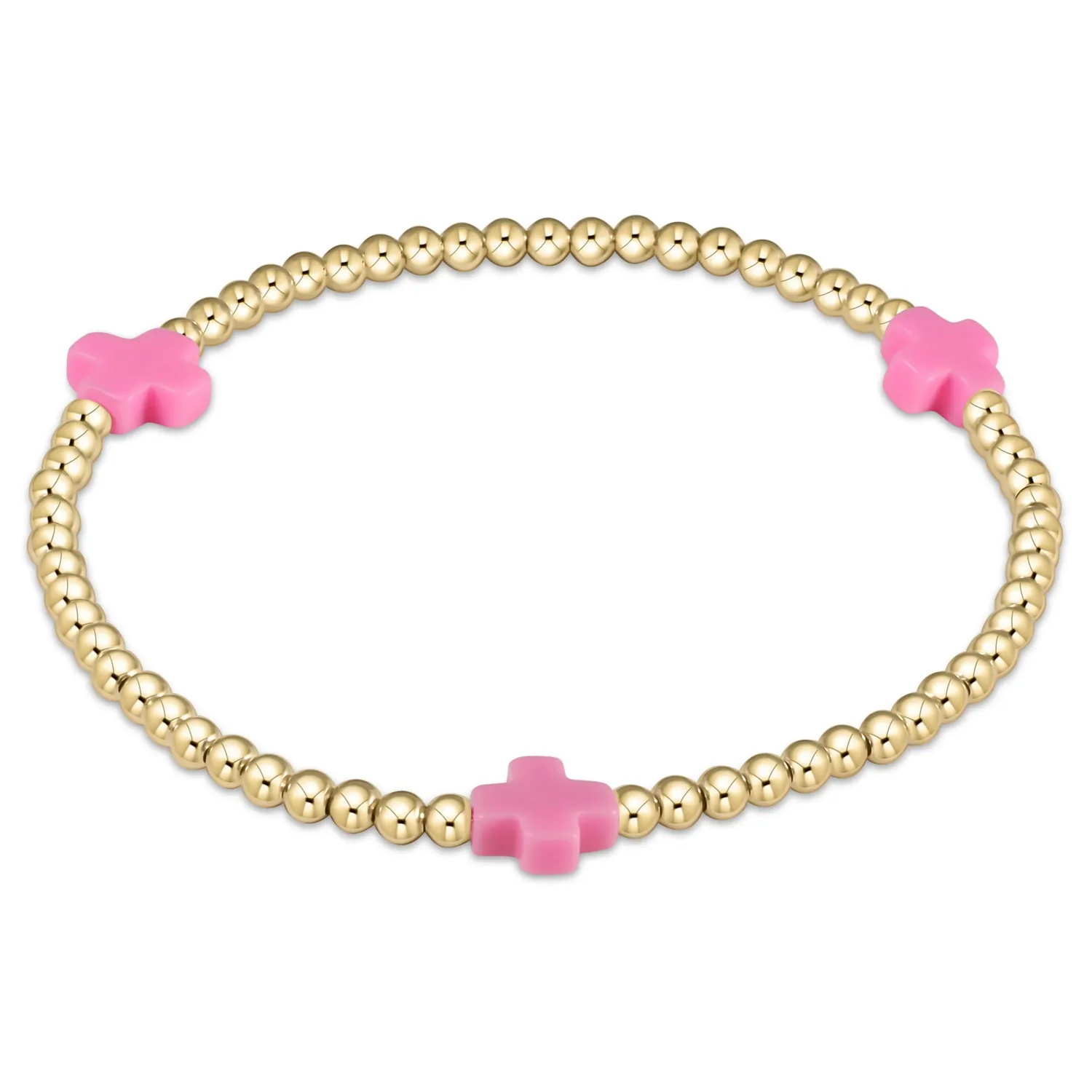 signature cross 3mm gold bracelet- bright pink