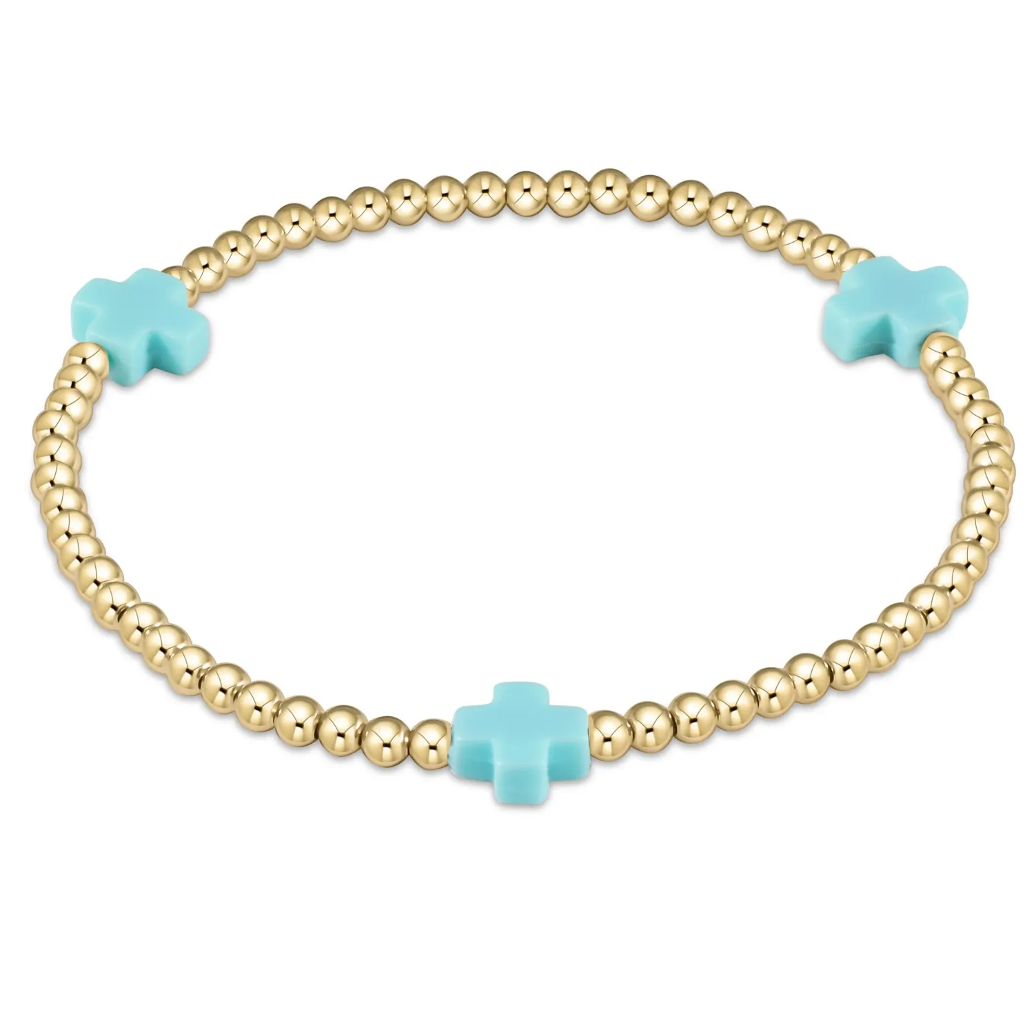 signature cross 3mm gold bracelet- turquoise