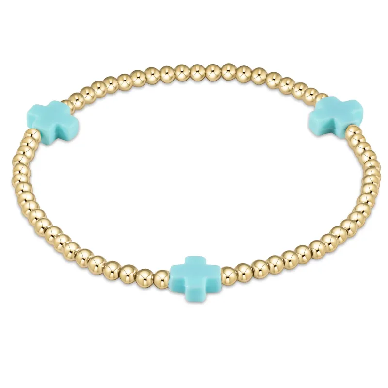 signature cross 3mm gold bracelet- turquoise