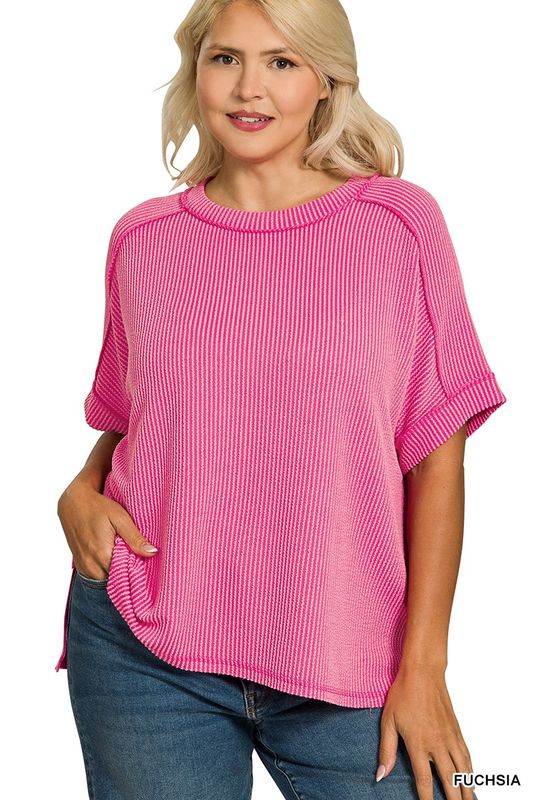 Plus Ribbed Top - Fushia