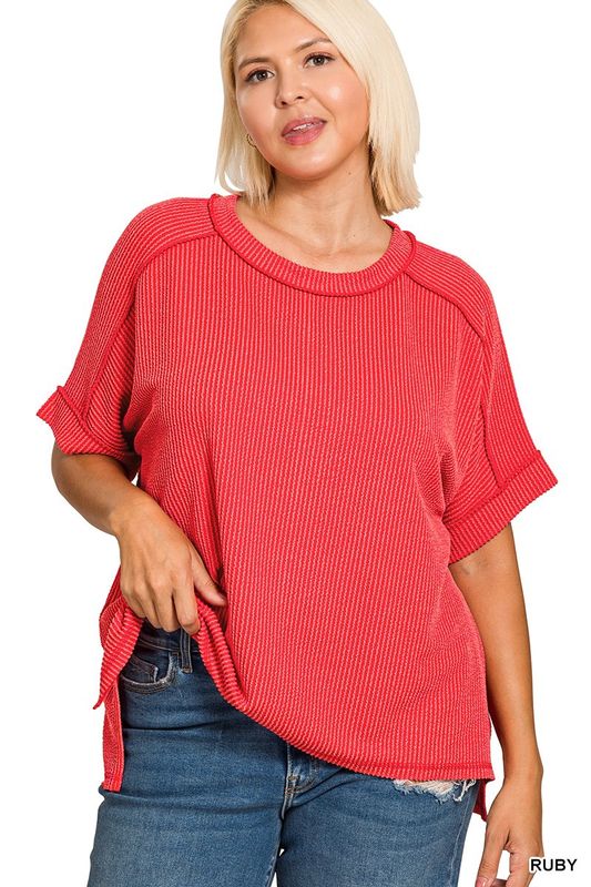 Plus Ribbed Top - Ruby