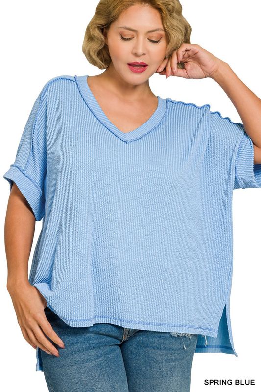 Plus Rib V Neck - Blue
