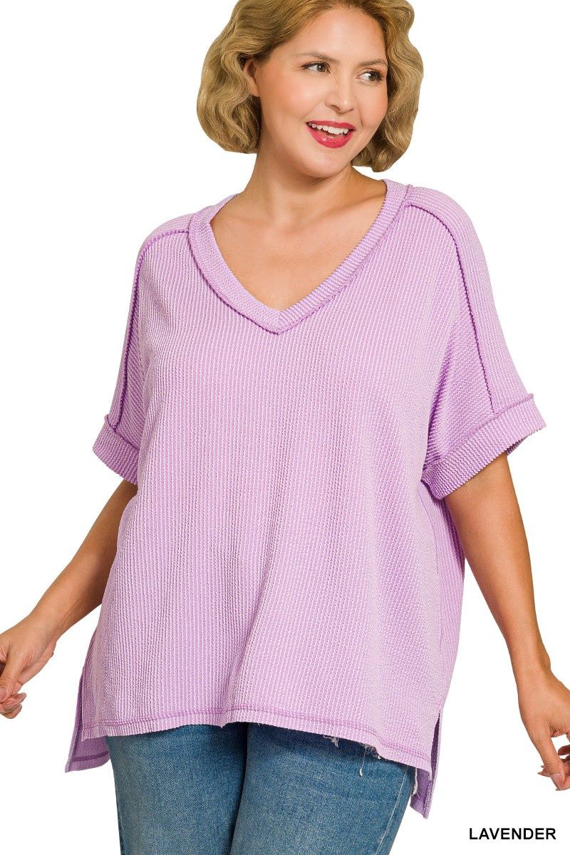 Plus Rib V Neck - Lavender Plus Rib V Neck - Lavender