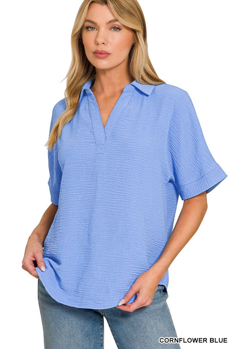 Cornflower Blue Collared V-Neck Top Cornflower Blue Collared V-Neck Top
