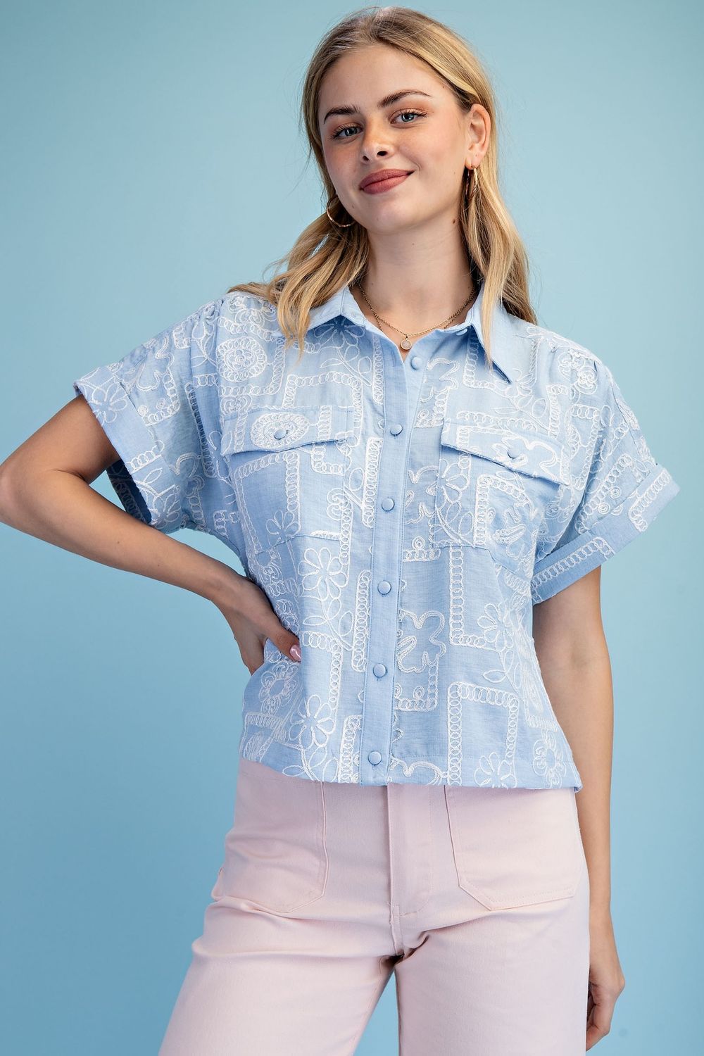 Light Blue Floral Embroidered Top Light Blue Floral Embroidered Top