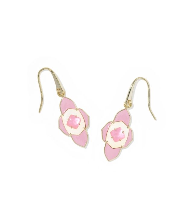 ABBIE MEDALLION SMALL DROP EARRINGS GOLD PINK MIX ABBIE MEDALLION SMALL DROP EARRINGS GOLD PINK MIX