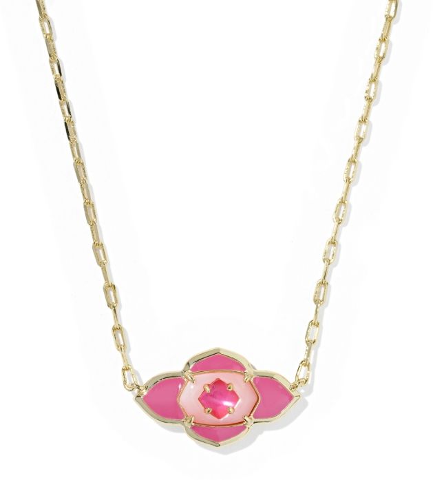 ABBIE MEDALLION SHORT PENDANT NECKLACE GOLD HOT PINK MIX ABBIE MEDALLION SHORT PENDANT NECKLACE GOLD HOT PINK MIX