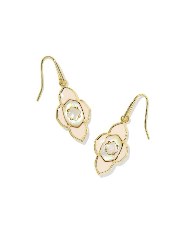 ABBIE MEDALLION SMALL DROP EARRINGS GOLD NEUTRAL MIX ABBIE MEDALLION SMALL DROP EARRINGS GOLD NEUTRAL MIX