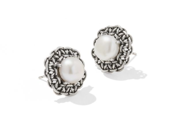 GABRIELLA PEARL STUD EARRINGS VINTAGE SILVER FRESHWATER CULTURED PEARL