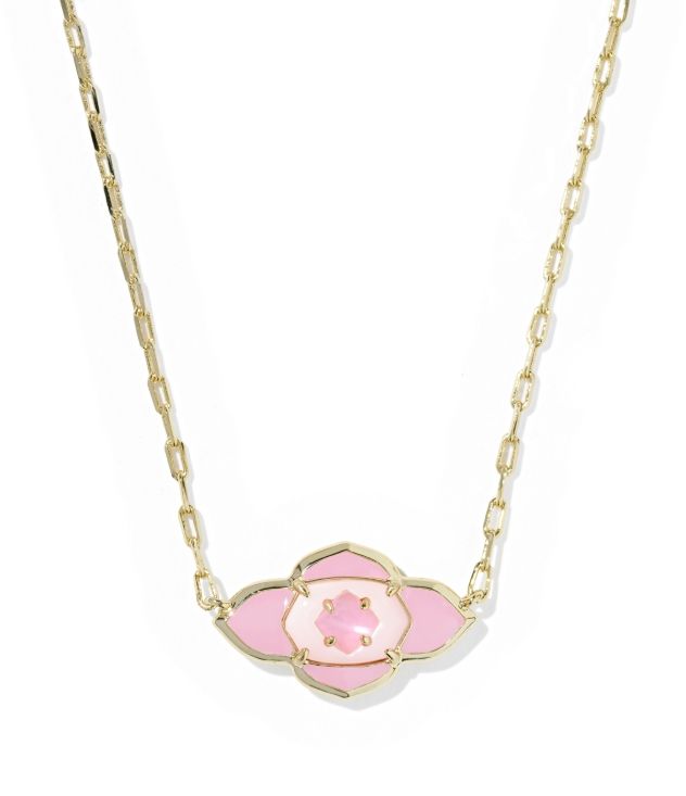 ABBIE MEDALLION SHORT PENDANT NECKLACE GOLD PINK MIX