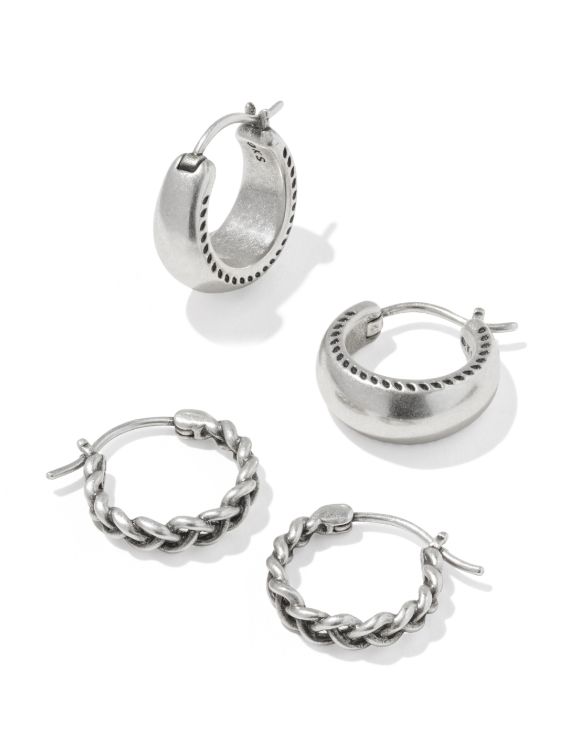 GABRIELLA SET OF HUGGIE EARRINGS VINTAGE SILVER