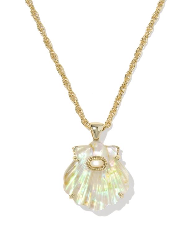 LUCIA SHELL SHORT PENDANT NECKLACE GOLD IRIDESCENT ABALONE