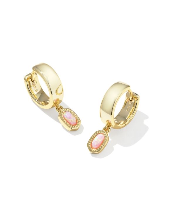 MINI ELLIE WIDE HUGGIE EARRINGS GOLD LIGHT PINK LAB GROWN OPAL