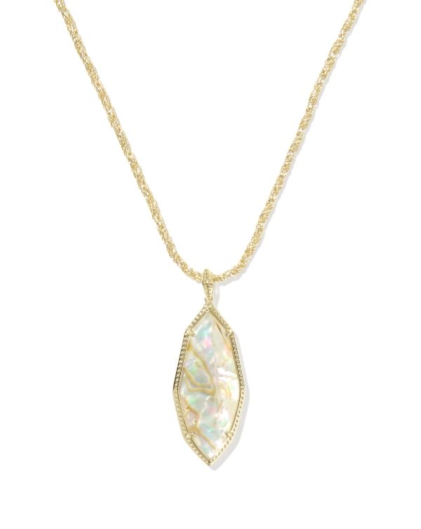 OPHELIA LARGE LONG PENDANT NECKLACE GOLD IRIDESCENT ABALONE