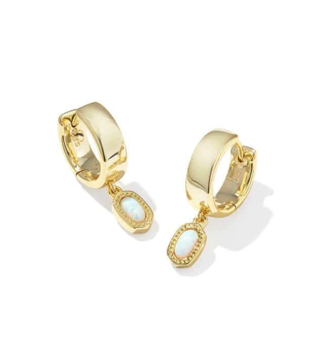 MINI ELLIE WIDE HUGGIE EARRINGS GOLD BRIGHT WHITE LAB GROWN OPAL