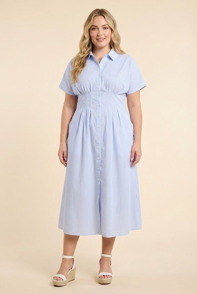 PLUS Button Down Pintucked Dress PLUS Button Down Pintucked Dress