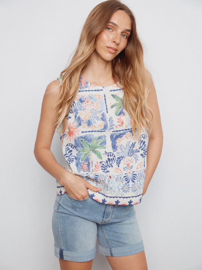 Border Print Sleeveless Blouse Border Print Sleeveless Blouse