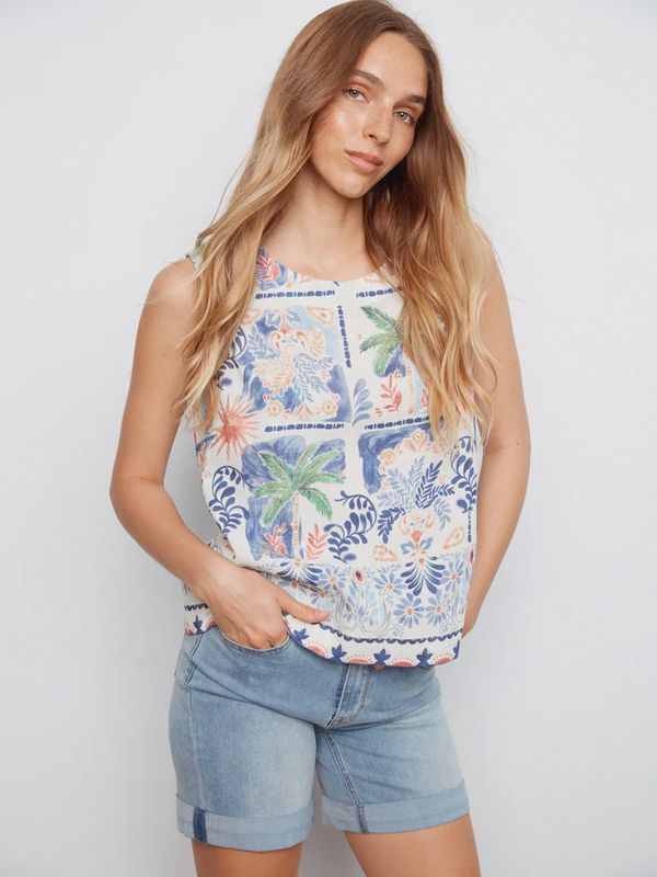 Border Print Sleeveless Blouse