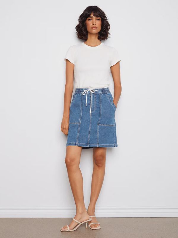 Soft Blue Drawstring Denim Skort
