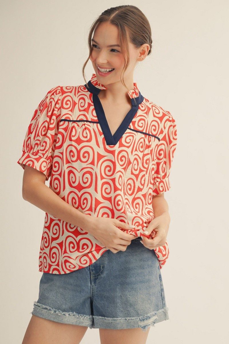 Solid Contrast Detail Swirl Print Plus Top Solid Contrast Detail Swirl Print Plus Top