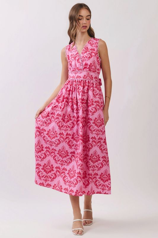 Pink Self Waist Tie Dress