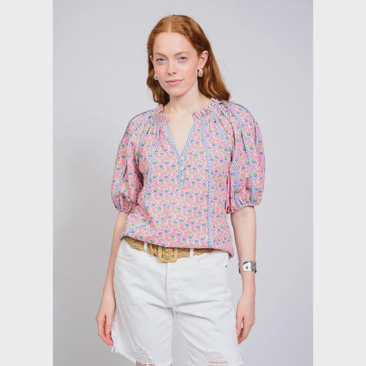 Striped Trim Floral Top