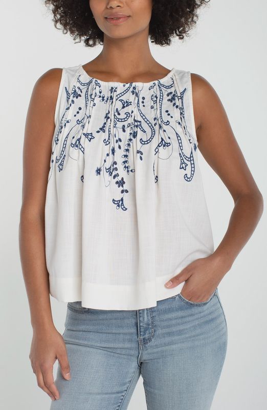 Sleeveless Boat Neck Woven Top