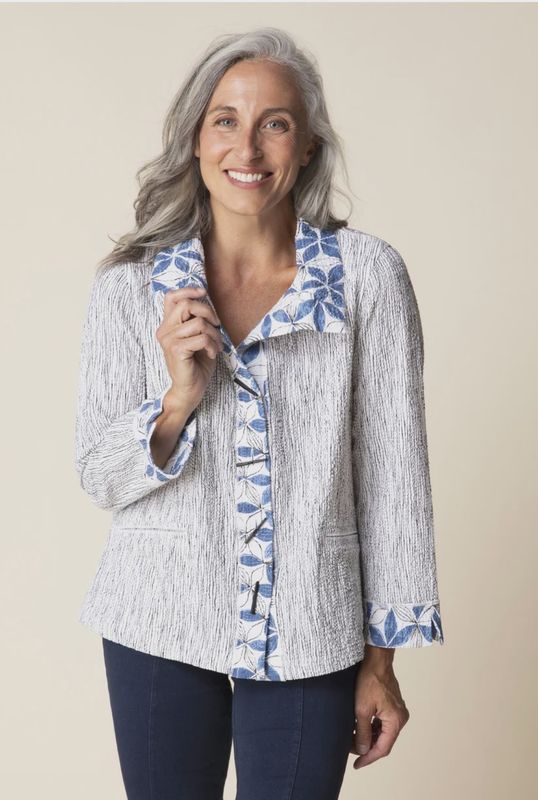 Marine Crinkle Crepe Floral Mix Luna Jacket
