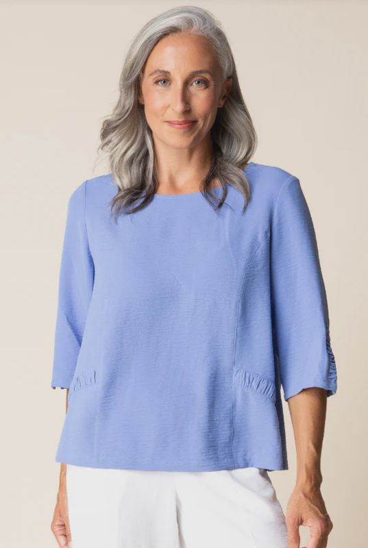 DESTINATION UNKNOWN GATHER TOGETHER SHIRRED PULLOVER
