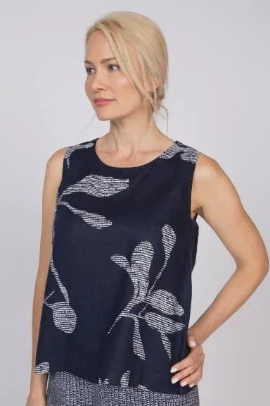 Olivia Flax Floral Bouquet Tank -  Navy