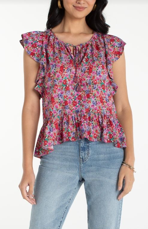 Flutter Sleeve Pink Multi Top