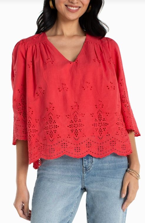 Cherry Rose Eyelet Woven Top