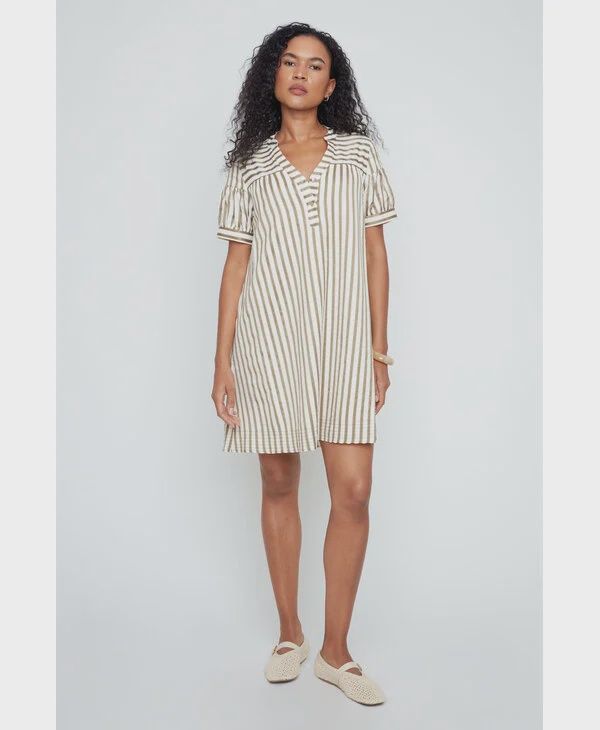 Button Green Striped Dress