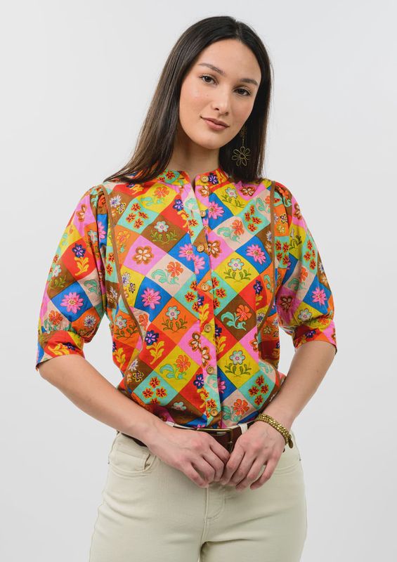 Block Patch Floral Top