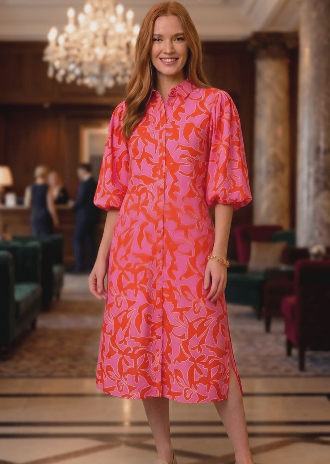 Midi Pouf Sleeve Shirt Dress