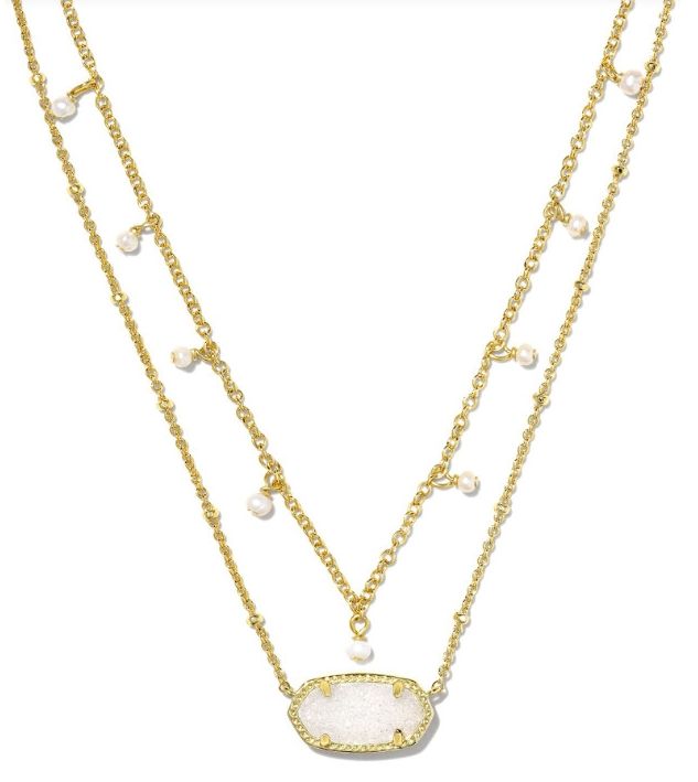 The Elisa Pearl Multistrand Gold Necklace Iridescent Drusy