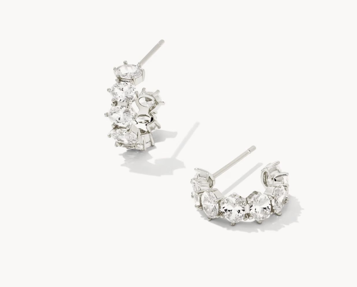 Cailin Silver Huggie Earrings in White C Cailin Silver Huggie Earrings in White C