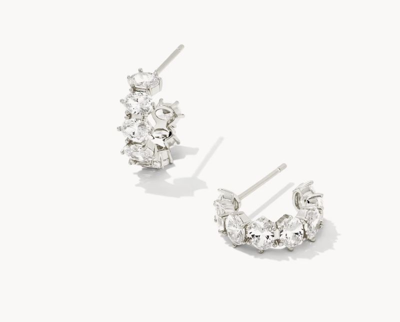 Cailin Silver Huggie Earrings in White C