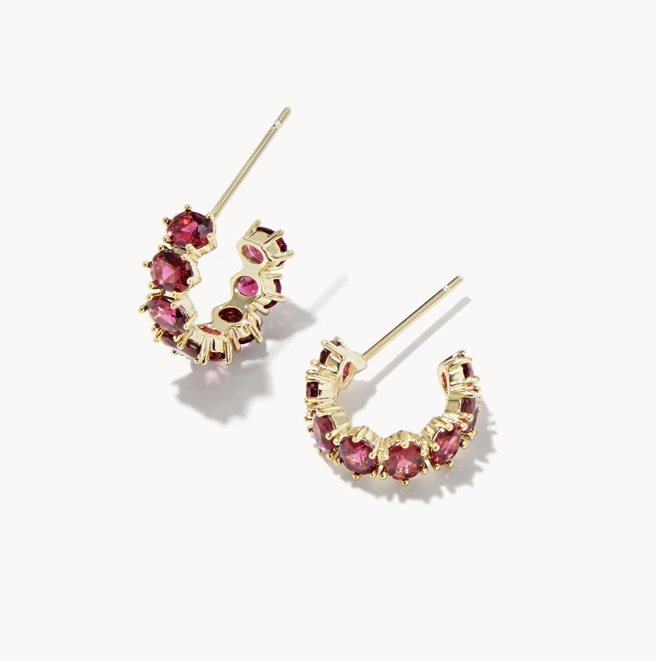 Cailin Gold Huggie Earrings in Burgundy Crystal Cailin Gold Huggie Earrings in Burgundy Crystal