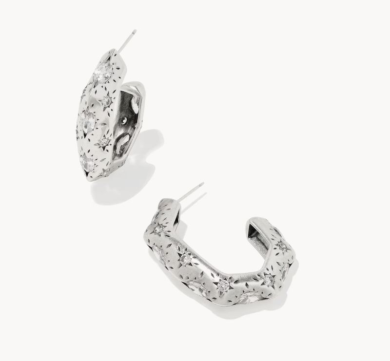 Holland Vintage Silver Hoop Earrings in White CZ