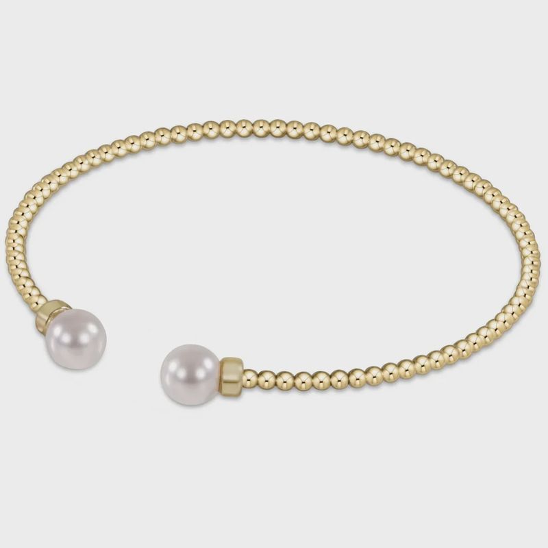 Classic Gold 2mm Bead Cuff - Pearl