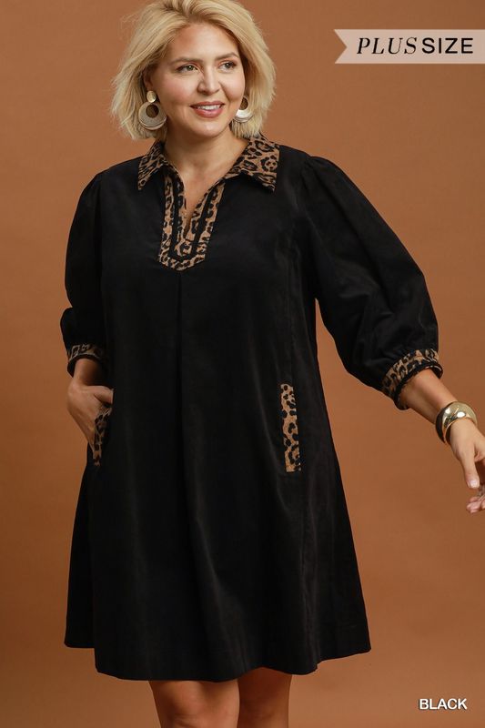 V-Neck Shift Dress with Contrast Trim