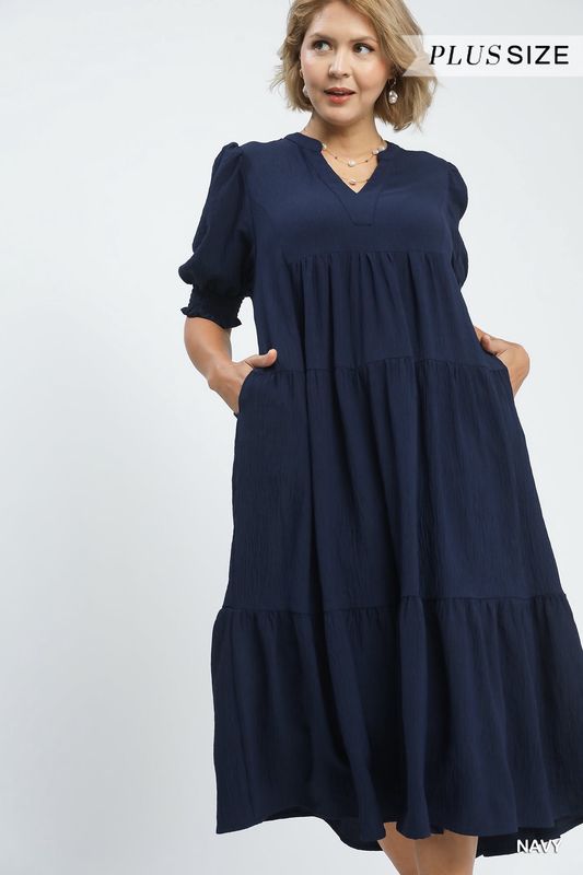 V-Neck Tiered Midi Dress