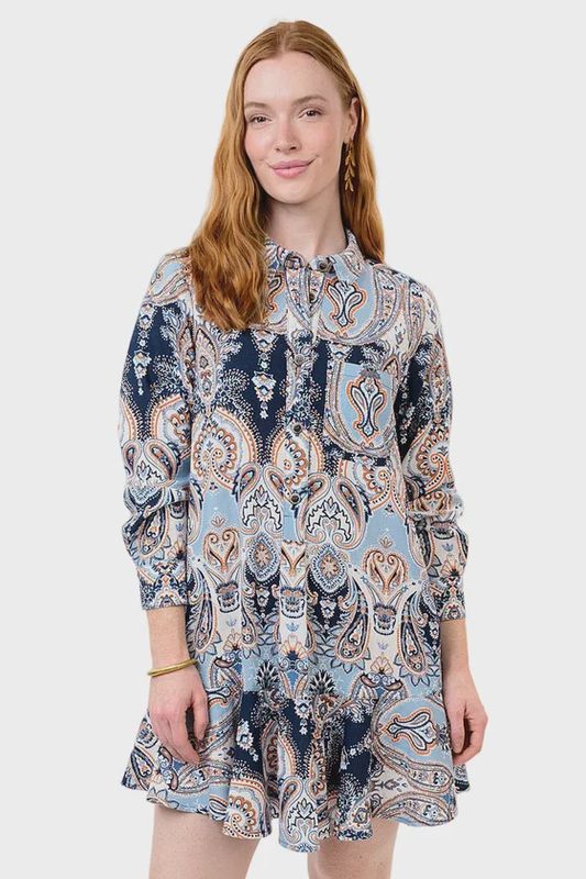 Paisley Flounce Shirt Dress